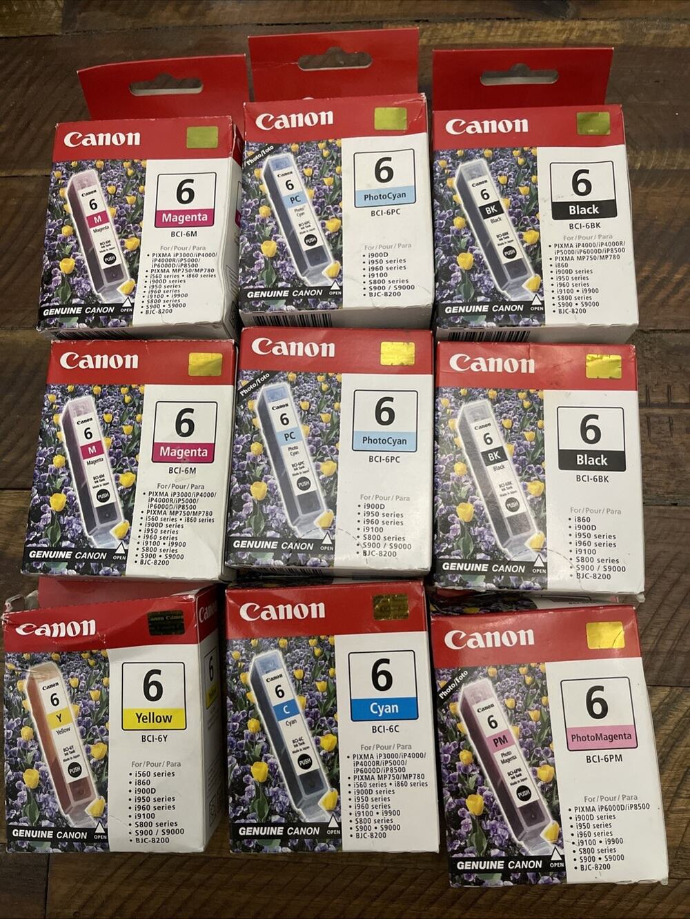 Set Of 9 New Genuine Canon Ink Set BCI-6BK BCI-6PM BCI-6Y BCI-6C BCI-6PC BCI-6M